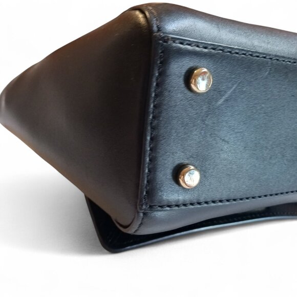 Kate Spade Black Leather Mini Flap Bag – Bow Turn-Lock Closure, Faux Pearl Chain - Picture 6 of 14